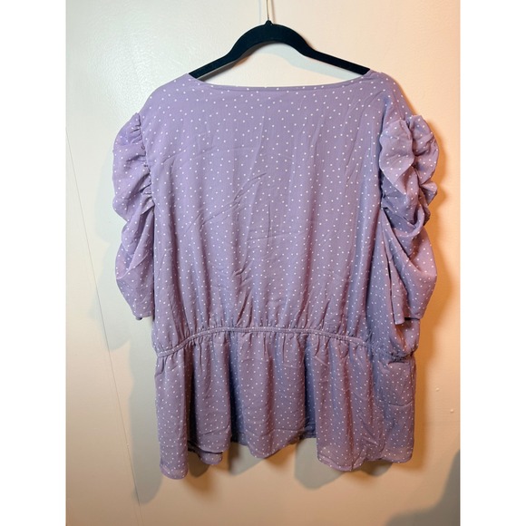 Maurices Purple Polka Dot Ruffled Sleeve Peplum Wrap Blouse Plus Size 3X - Picture 5 of 8
